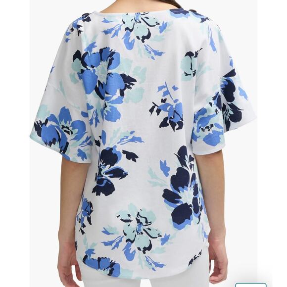 Ellen Tracy Linen Viscose Blend Dolman Sleeve Top Blouse Blue Size L - Picture 5 of 9